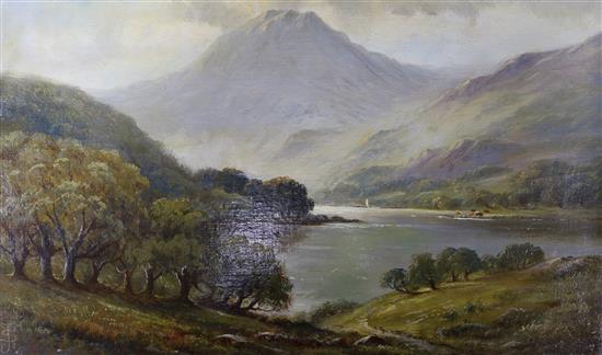 Sidney Yates Johnson, oil on board, loch scene, 31 x 45cm. unframed